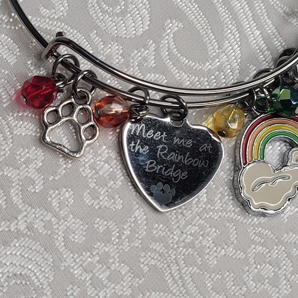 Rainbow Bridge cat women's charm bracelet silver tone multicolor tribute loss - Picture 3 of 5